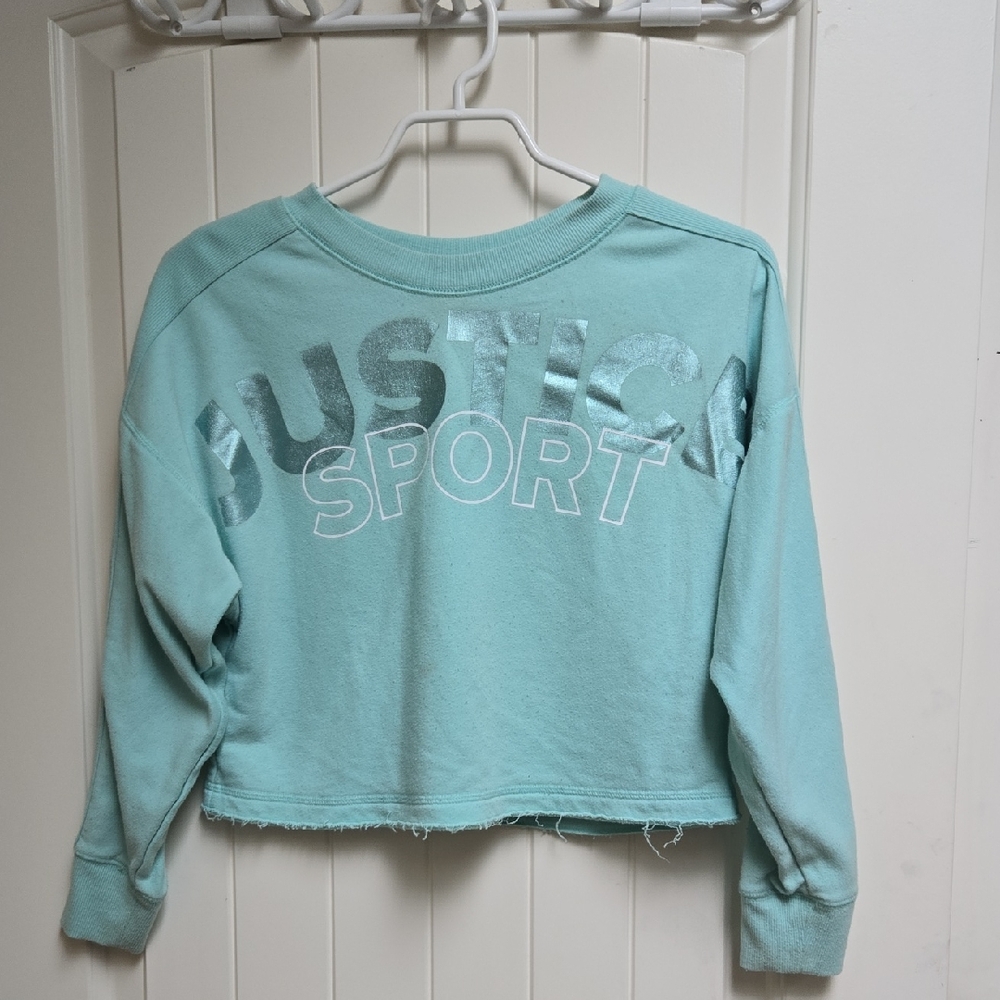 Justice Sport Kids Cotton Light Green cropped Long sleeve Shirt Top Sweater